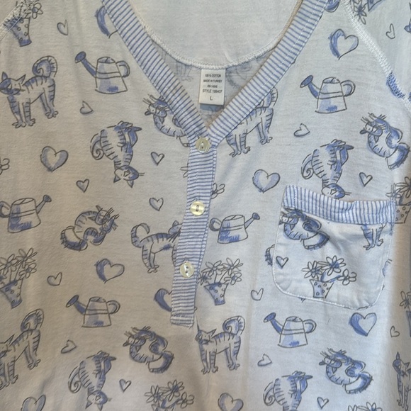 Women’s Carole Hochman New York Blue White Cat Print Pajama Set long sleeve Sz L - Picture 5 of 7